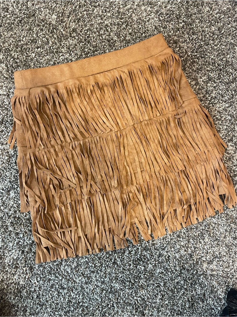Tiered Fringe Mini Skirt in Tan